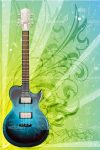 Colorful Music Card with Guitar and Floral Background